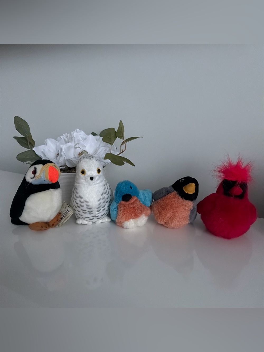 Wild Republic Audubon Plush Birds 5 Puffin| Cardinal|Robin |Bluebird With Sounds